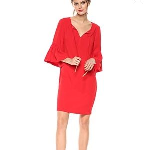 Trina Turk Baroque ruffle sleeve red dress